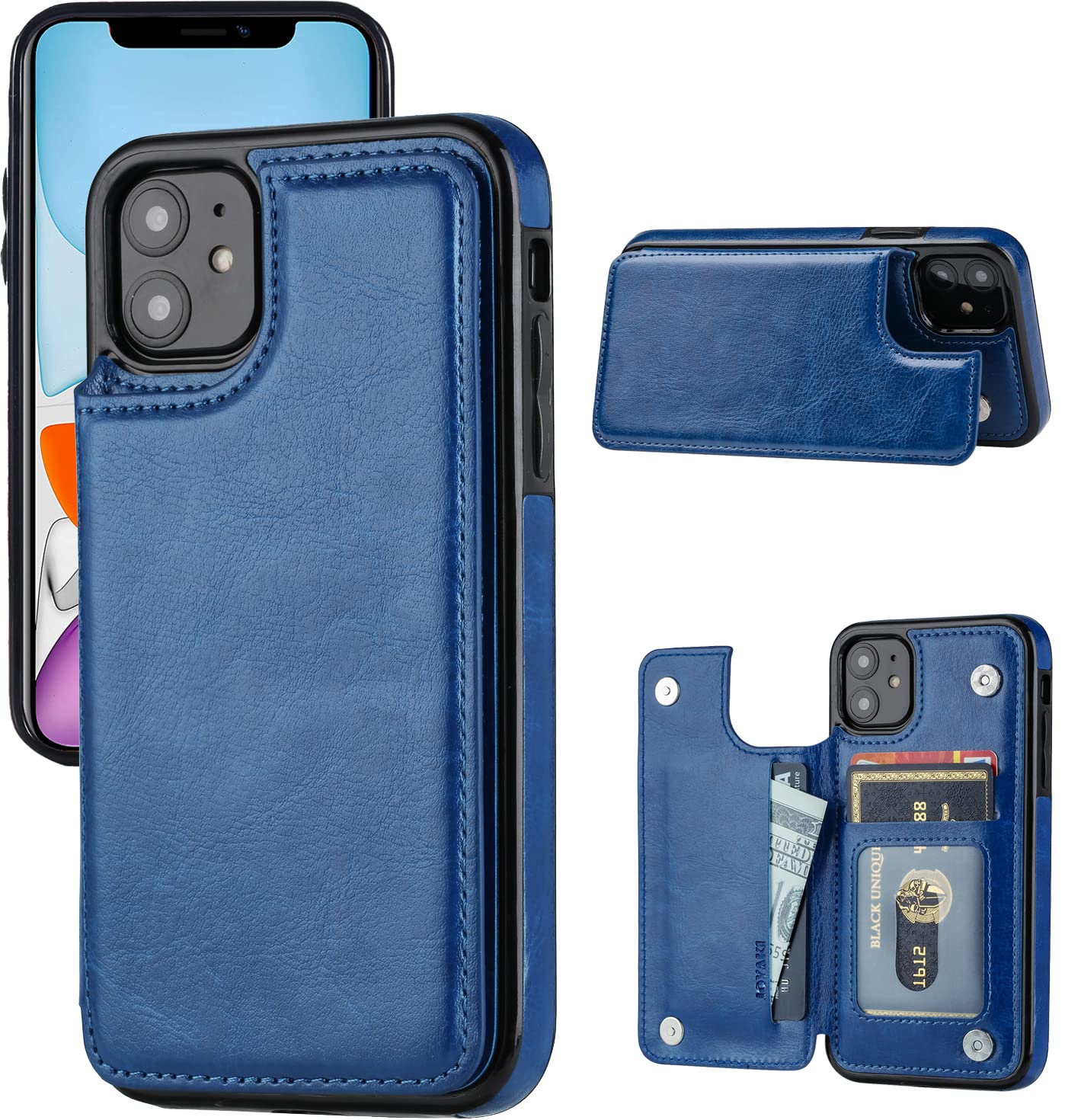 JOYAKI Wallet Case Compatible with iPhone 11 with Card Holder,PU Leather Kickstand Card Slots Case with 1 Screen Protector,Double Magnetic Clasp,