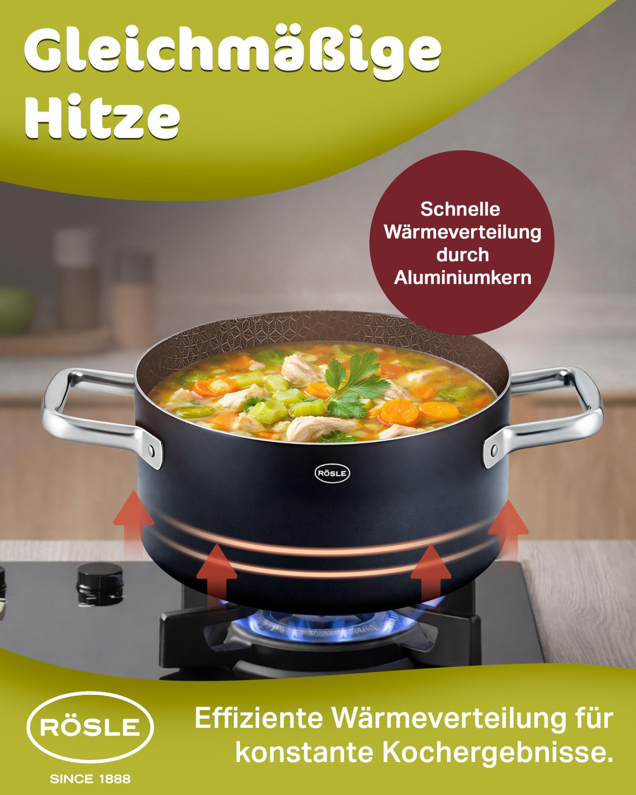 RÖSLE EBONIC Kochtopf 20 cm Induktion – Topf 20cm mit Deckel – ProNero Keramik Antihaftbeschichtung mit Edelstahl-Wabenstruktur – PFAS-frei – 3-Schicht Mehrschichtmaterial – für alle Herdarten