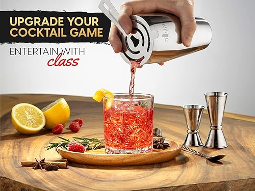 Miniatura 5 de ROCKSLY Mixology - Kit de barman y coctelera para mezclar bebidas juego de mixología con 6 herramientas de barra y soporte de madera de pino que lo