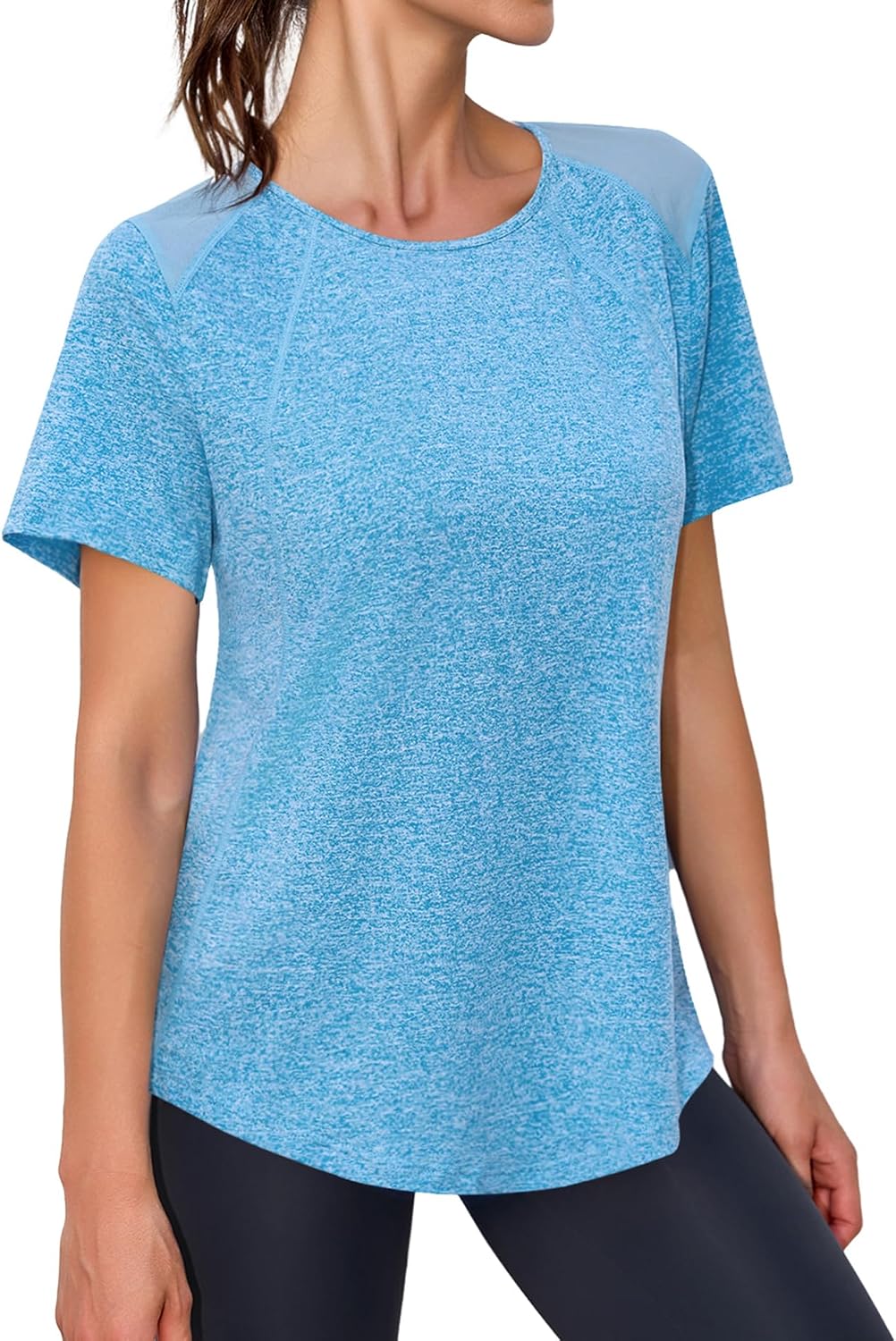 Gyabnw Camiseta Deporte Mujer Manga Corta Hombros de Malla Ligero y Transpirable Tops Deportivos Secado Rápido para Yoga, Jogging, Fitness