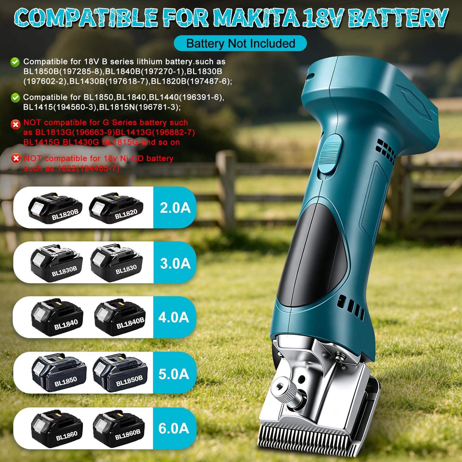 Tosatrice per cavalli per batteria Makita da 18 V, 850 W, 2800 giri/min, per denti spessi e animali domestici (senza batteria)