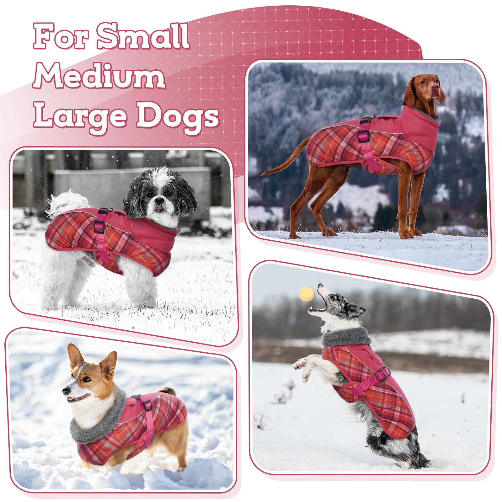 IECOii Abrigo para perro grande, abrigo extra cálido para perro con forro polar, chaqueta para perro XL, a cuadros, cachorros, ropa de invierno para perro, niña, niño, cuello alto, chaleco impermeable