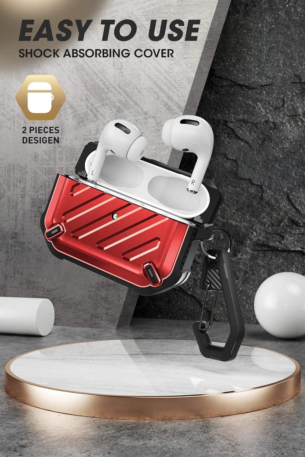 SUPCASE Unicorn Beetle Pro Series Case Designed for Airpods Pro (2023/2022/2019), Full-Body Rugged Protective Case with Carabiner for AirPods Pro 2nd Generation / 1st Generation (Red)