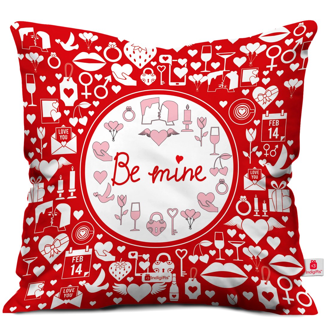 indibni Seamless Pattern Love Couple Valentine Date Cushion - Soft Printed Cover with Filler 12x12 Inches