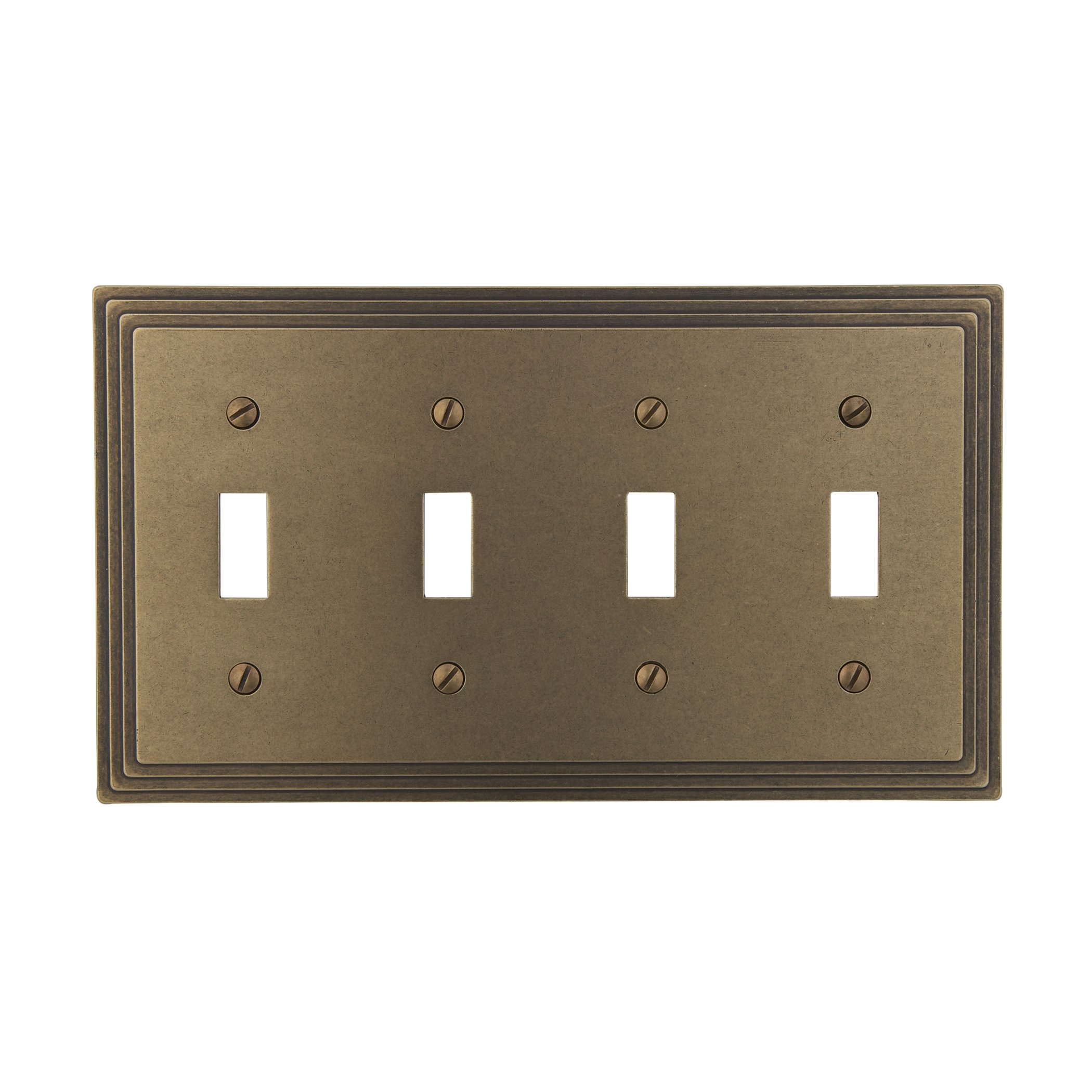Plaque murale quatre bascules Amerelle 84T4RB en laiton pour interrupteur de salon