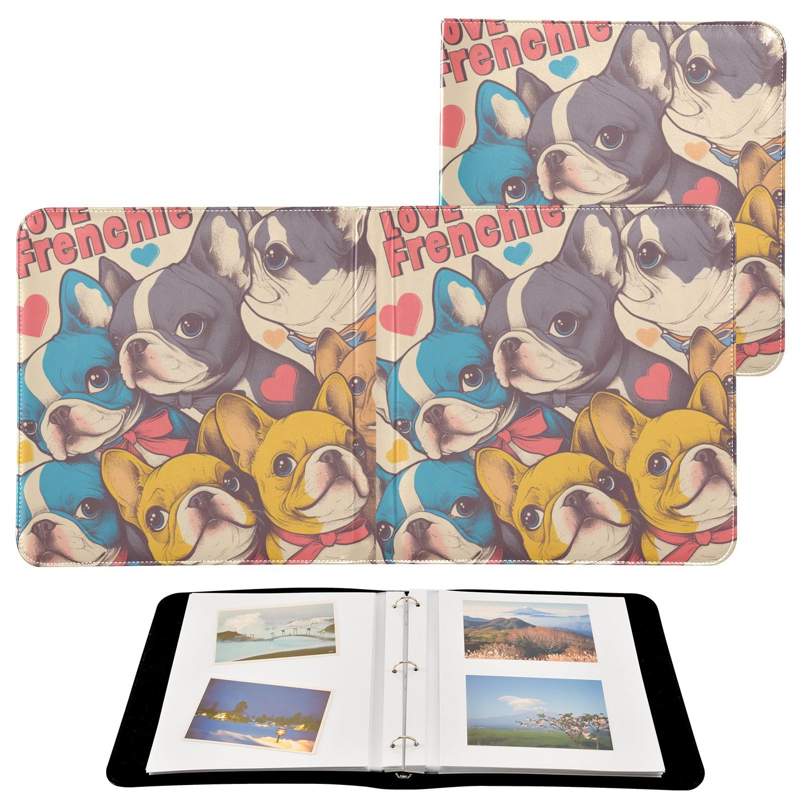 Kigai Cute Dogs Photo Album Self Adhesive Scrapbook Album Leather Cover DIY Picture Scrap Book with 20 Adhesive Sheets, 11.8x24x0.8 inch