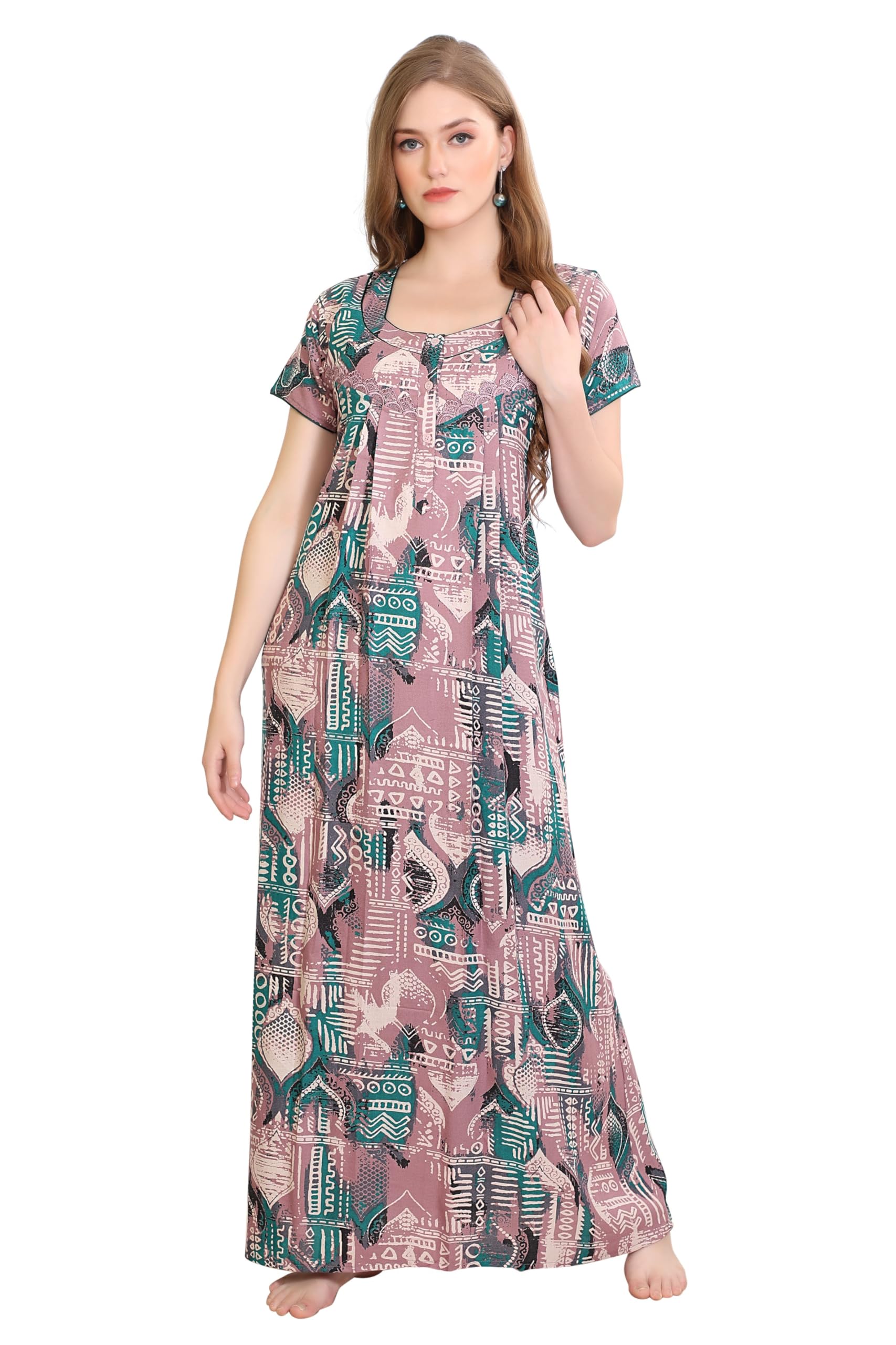 glamoras Alfine Cotton Nighty Gown with Side Pocket for Women | Regular, Printed & Full Length Maxi Night Gown | Night Wear Nighties for Women | Size: M-2XL-picture-36