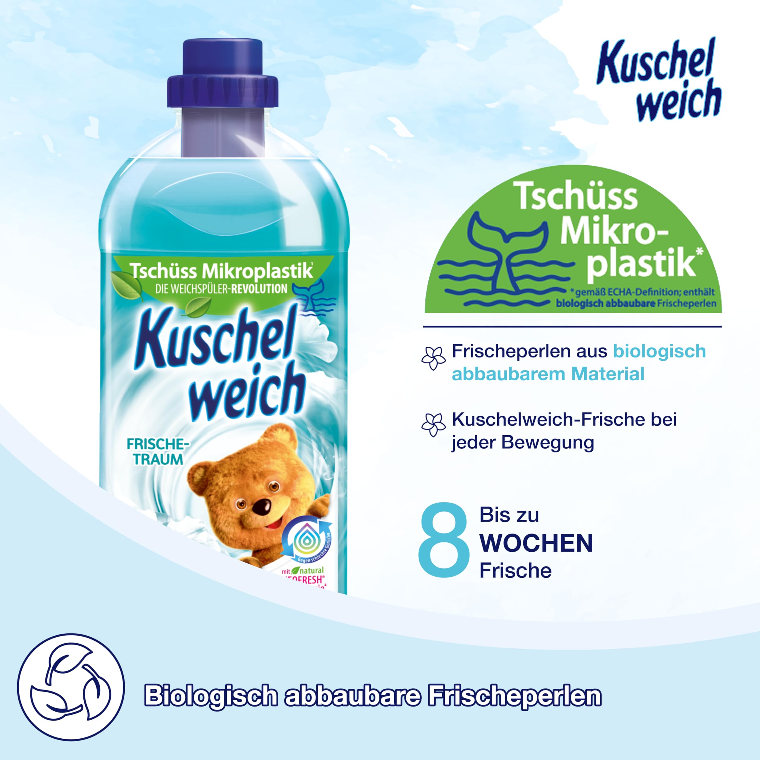 Kuschelweich Weichspüler - 12 x 1 l für je 38 Wäschen, kuschlig-weich - hautverträglich, mikroplastikfrei - Frischetraum