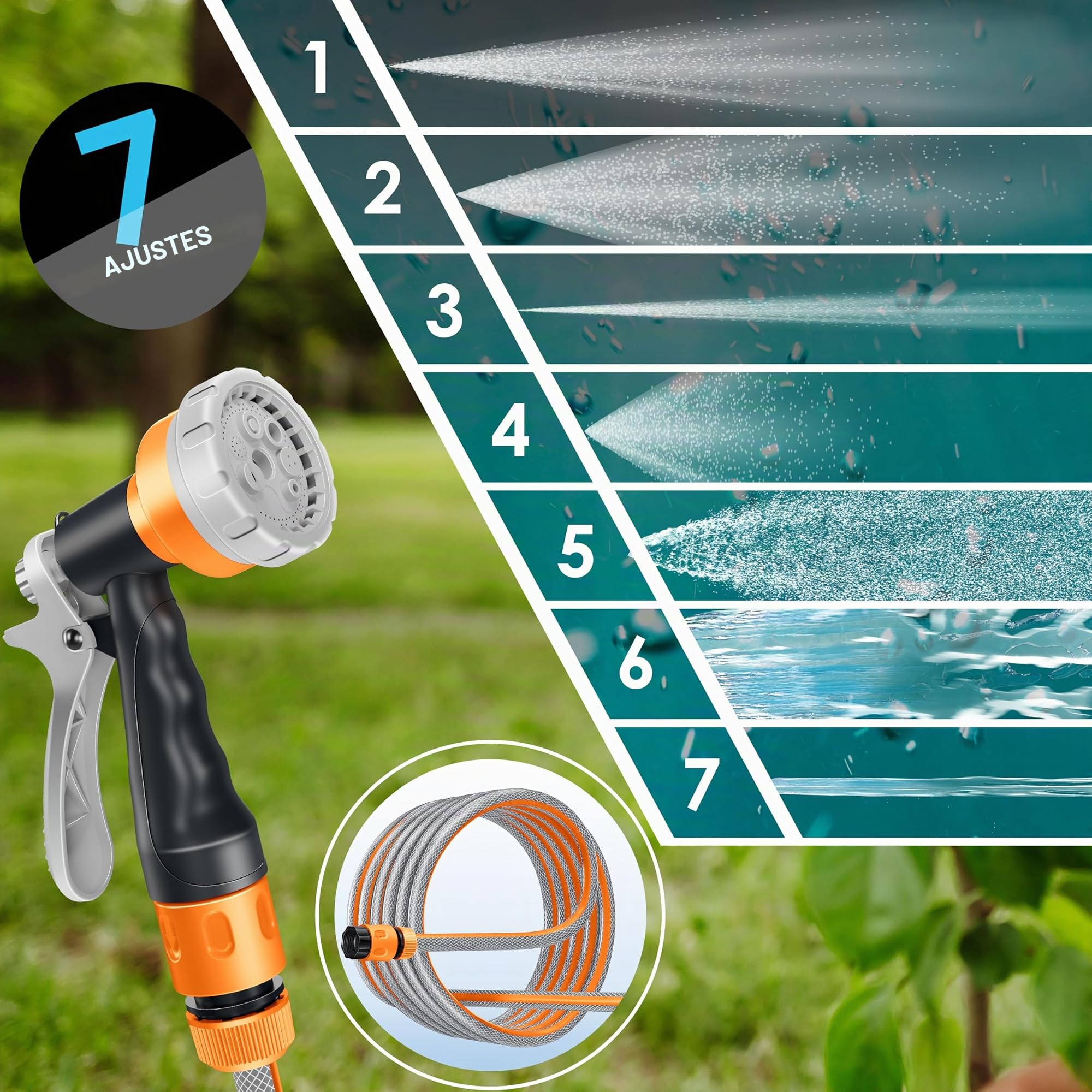 KESSER® Enrollador de Mangueras, Manguera de Jardín, Montaje en Pared, Giro de 180° y Retracción Automática, incl. Teleducha de 7 funciones, 20m - Gris Claro/Gris