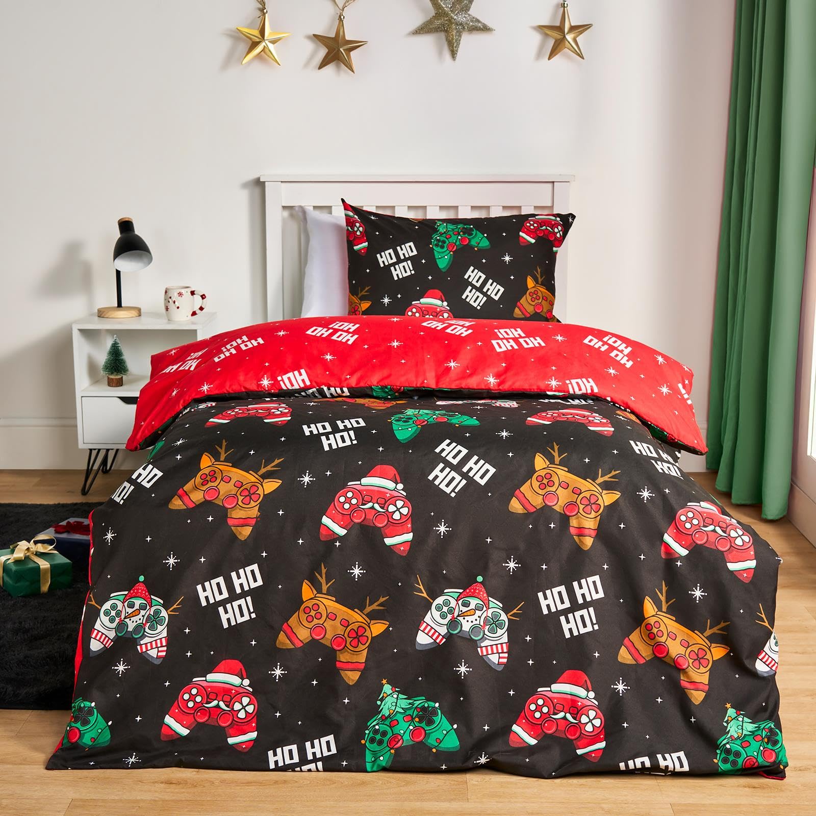 OHS Christmas Bedding Double, Super Soft Warm Microfibre Gaming Christmas Double Duvet Set...