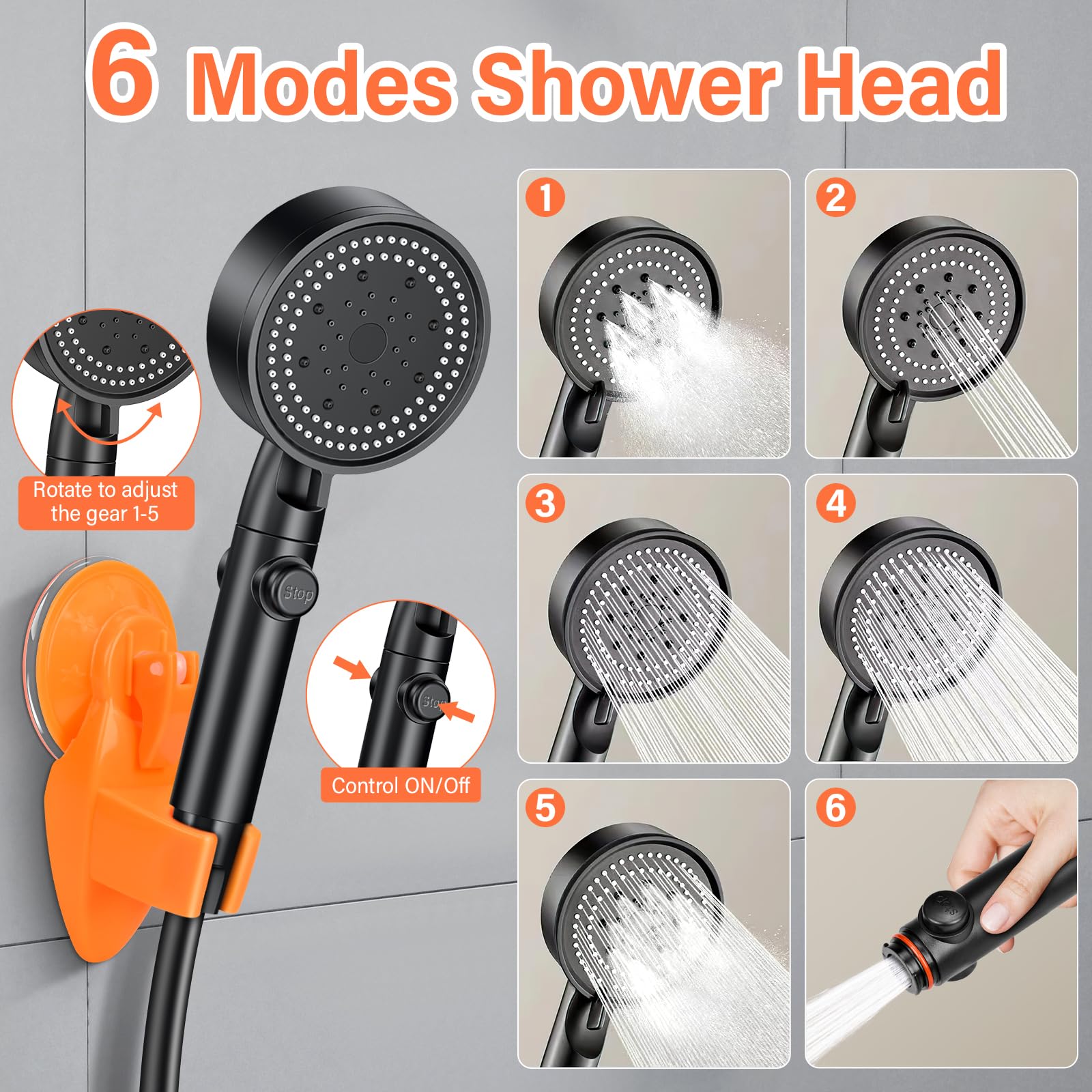 Draagbare douche, elektrische douche, campingdouche voor thuis of buiten, douchen, auto wassen, huisdier baden, vegetatie, irrigatie met douchekop, afsluitventiel en ingebouwde 4800 mAh batterijen (blauw