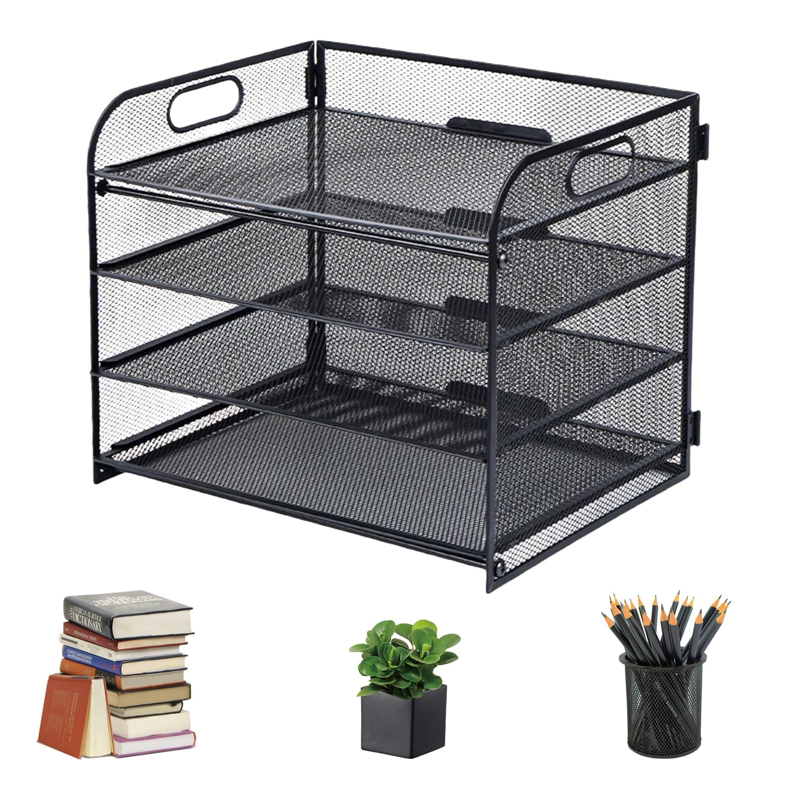 Mesh Letter Tray Organiser 4-Layer Organiser, Desk File Rack Paper Letter Tray Organizer for Home Office School Black