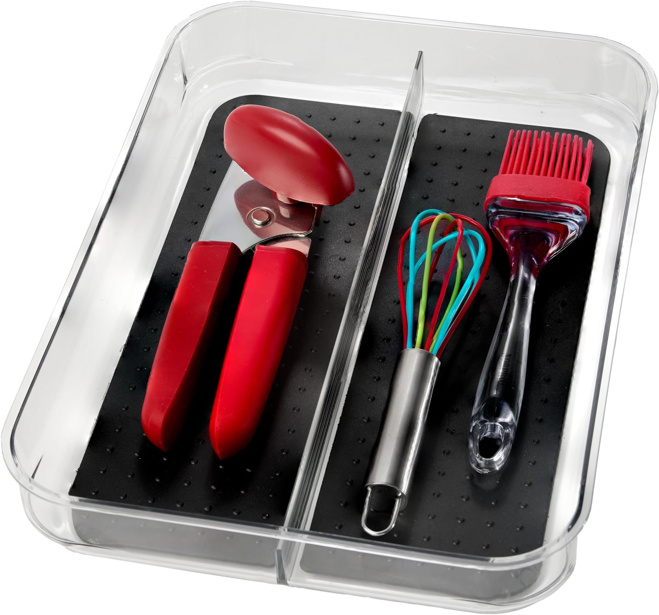 2 Compartment Drawer Organizer, Multi-Purpose Storage Bin with Soft Grip Lining & Non Slip Base, Carbon