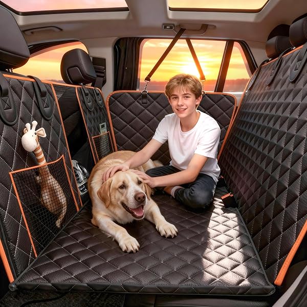 Dog Car Seat Cover for Back SeatHammock Seat CoversBack Seat Extender for Dogs, Back Seat Pet Cover for Dogs Hard Bottom Holds 500lbsLarge Space Sturdy Waterproof Dog Seat Cover for Car, SUV, Truck