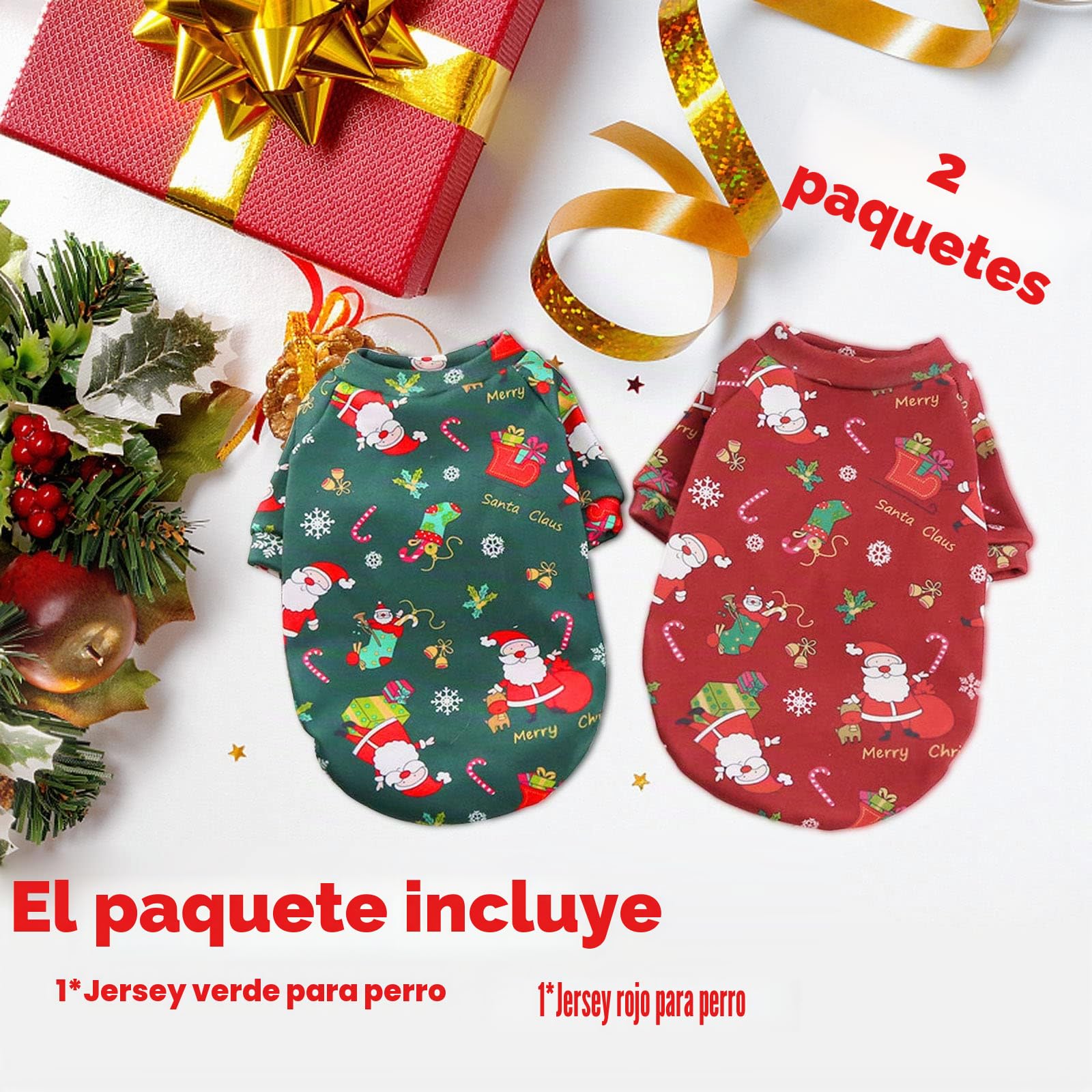 Paquete de 2 Suéteres de Navidad para Perro y Gato, Ropa de Invierno, Disfraces Cálidos para Mascotas (Grande)