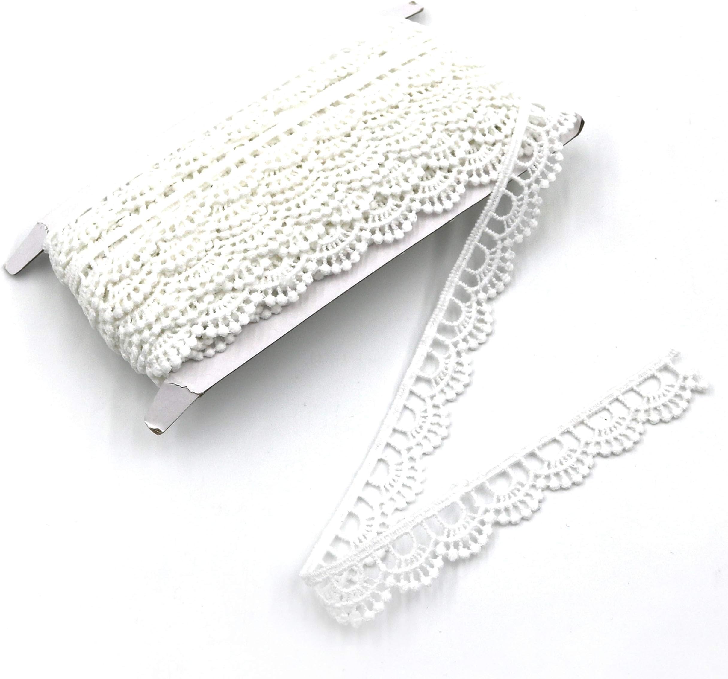 Crocheted Lace Trim DIY Craft Ribbon 1/2'' x 10 yds, Scallop Edge (White)