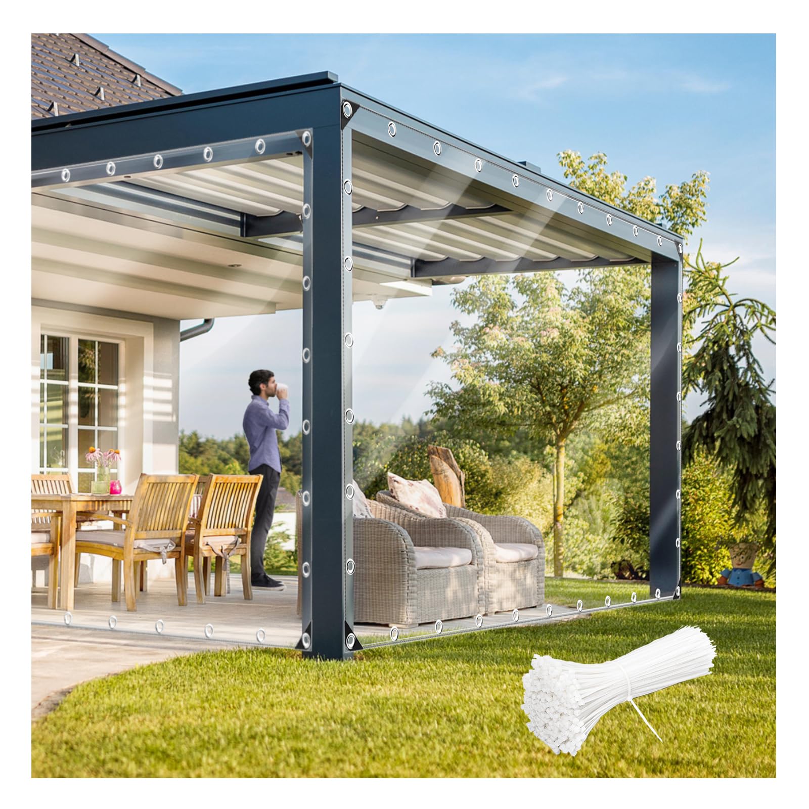 Transparente Plane mit Ösen, Abdeckplane Wasserdicht für AußenbereichLKW Gartenmöbel Brennholz Gewächshaus, Durchsichtige Plane, FaltbarAllzweck reißfest Schutzplane