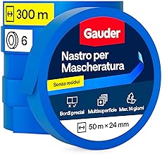 GAUDER Nastro da Pittura per Mascheratura - Adesivo di Precisione per Verniciatura, Ristrutturazione e Fai-da-Te - Carta Washi Rimovibile senza Residui (6 Rotoli - 24 mm x 50 m)