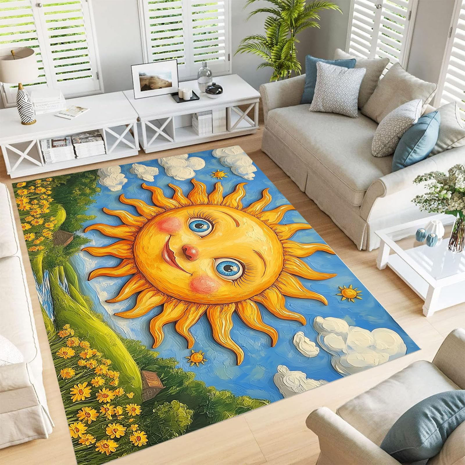 Tapis salon poil ras tarot soleil 200x300cm bleu ciel pour cuisine et chambre