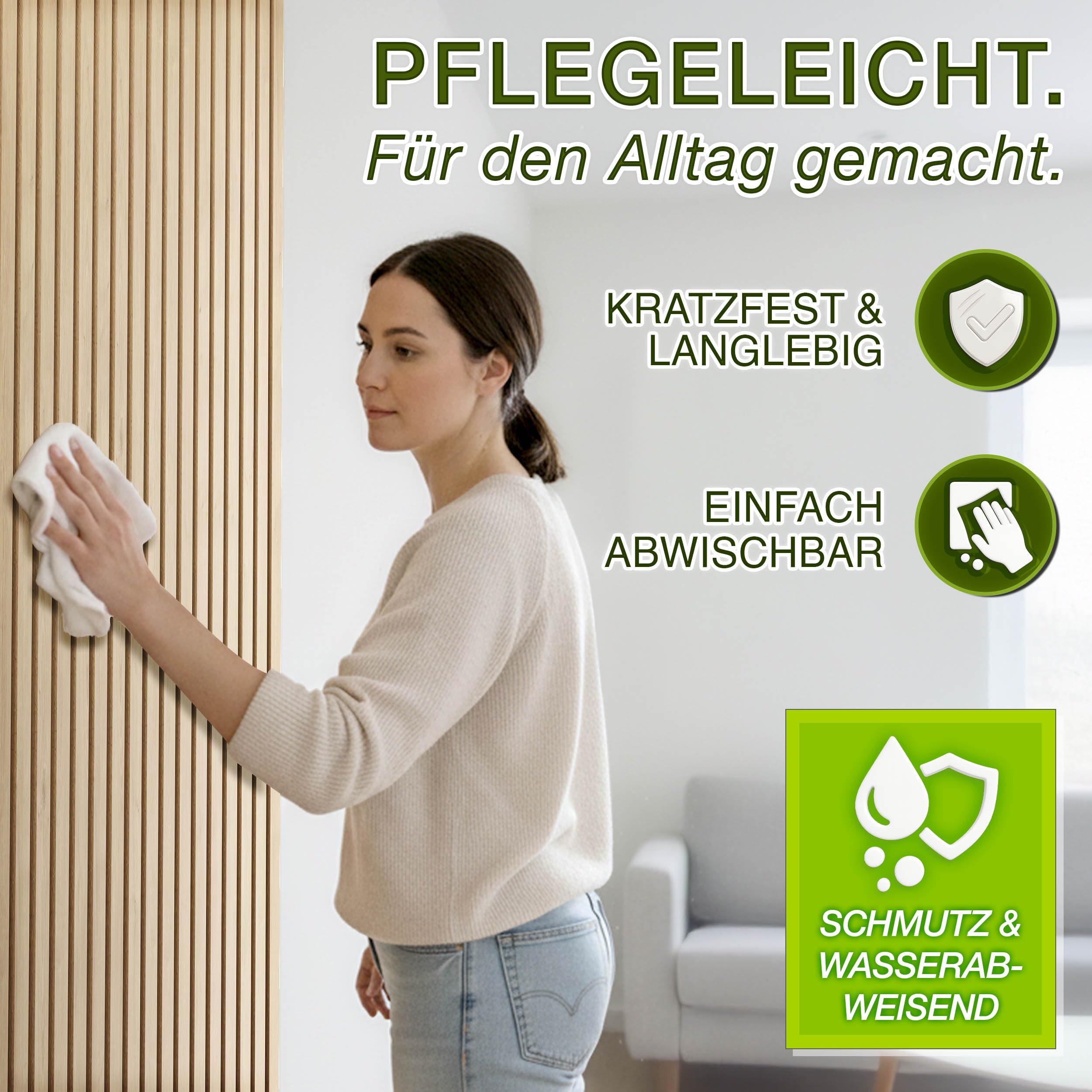TRESKO® Akustikpaneele Holz 120×60x2,1 cm inkl. Kleiderhaken | Wandverkleidung als 3D Lamellenwand | Holzpaneele Paneele für Schallschutz | Akustik Wandpaneele (4 Stück/Eiche Hell)