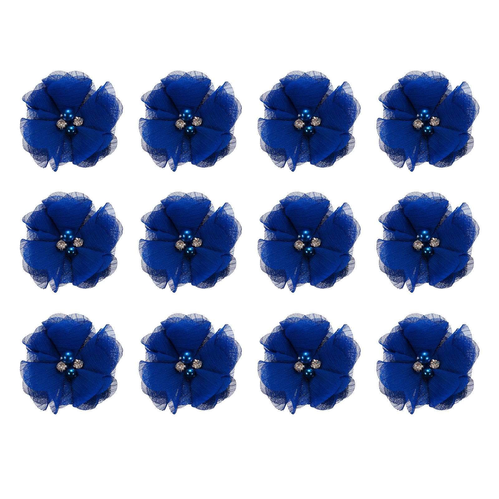 sourcing map Artificial Rhinestone Chiffon Flower Heads, Bright Blue Faux Flowers 2 Inch for DIY Craft Wedding and Party Decoration Pack of 12