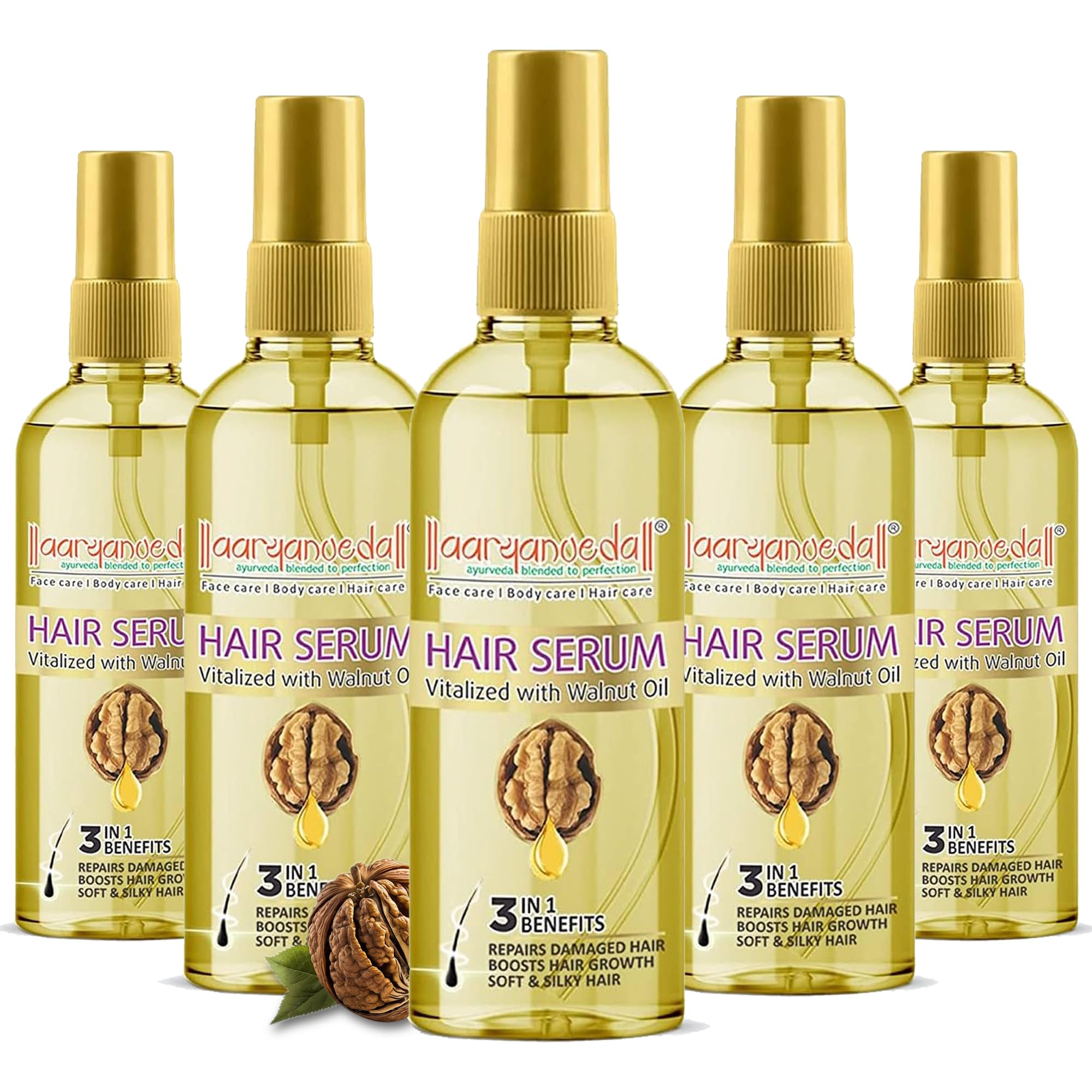 Aryanveda Hair Serum Vitalized with Walnut Oil - Serum for Hair Growth and Straightening, 45 mL (Pack of 5)-image-32