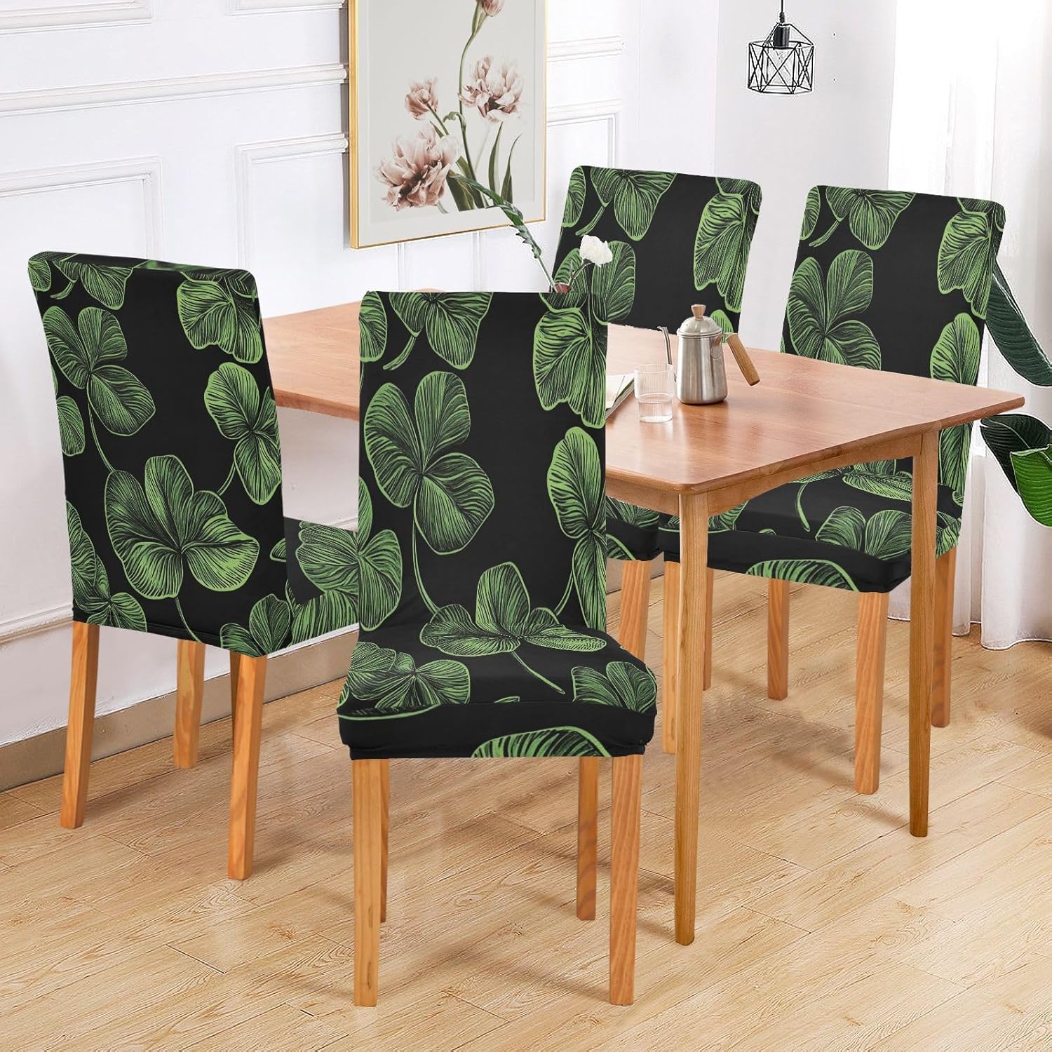 ALAZA Chair Covers for Dining Room, Three Leaved Shamrocks Saint Patricks Day Stretch Chair Cover Sets Chair Protector Removable Washable for Ktichen Restaurant Hotel