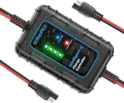 Sunapex Solar Charger Controller 12V 10A PWM Intelligent Solar Panel Controller 12Volt with LED Display - Waterproof Smart Regulator for RV Boat Car Battery - Tailored AGM Gel LiFePO4 Battery Charger