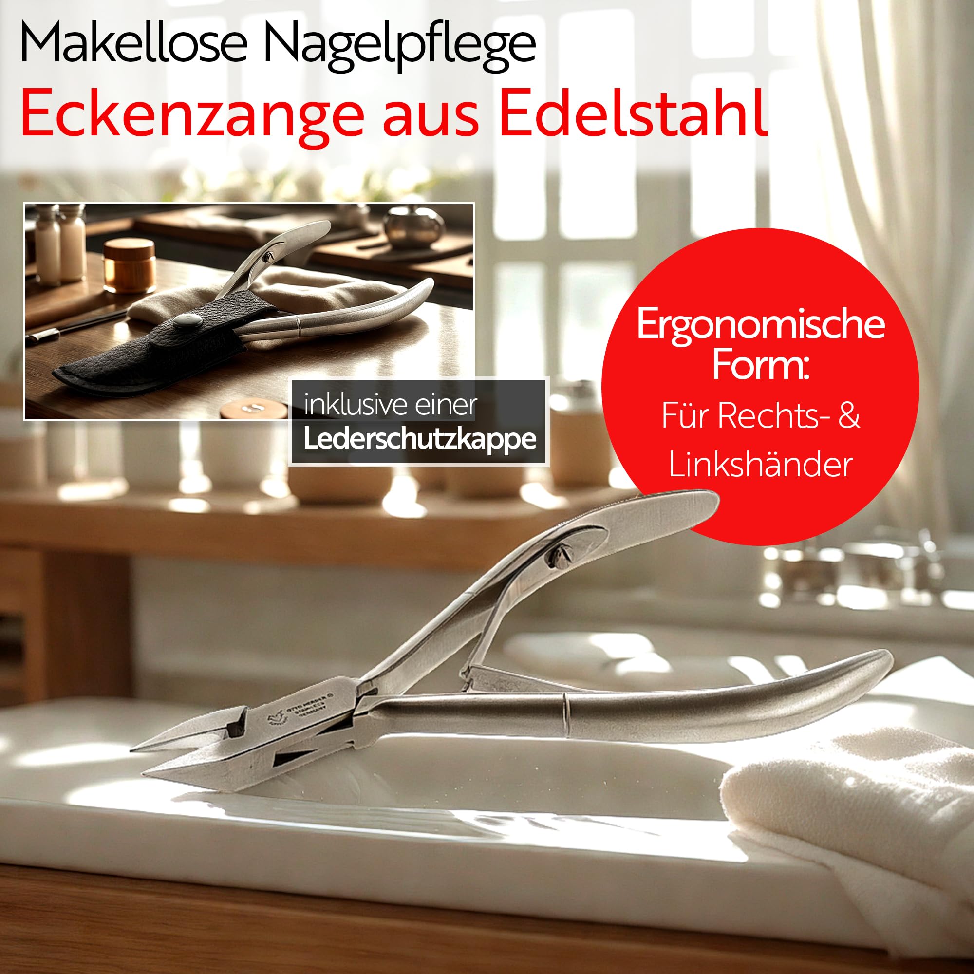 Otto Herder Manicure Fußnagelschere aus rostfreiem Edelstahl, Nagelzange 13cm, ideal zur Behandlung von eingewachsenen Zehennägeln, mit Doppelfeder
