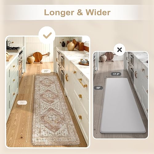 Vista 285 de KIMODE - Juego de 2 tapetes de cocina bohemios, antifatiga, antideslizantes, impermeables, ergonómicos, acolchados, cómodos, para lavandería, Caqui