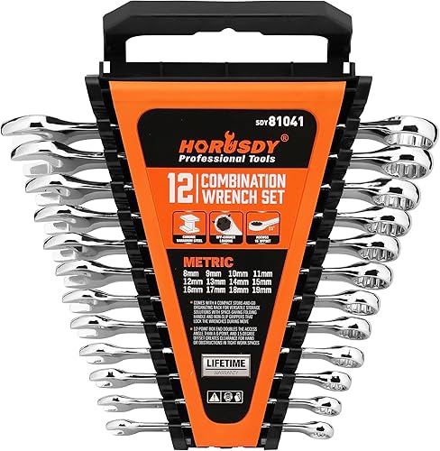 HORUSDY Juego de llaves métricas de 12 piezas, juego de llaves combinadas con organizador, 12 puntos, 0.315 in - 0.748 in, acero al cromo vanadio