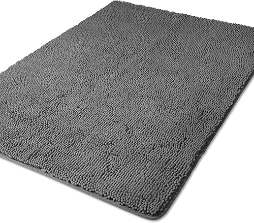 Miniatura 424 de Yeaban Alfombras de baño gris oscuro – Gruesas alfombras de baño de chenilla | Alfombras de baño absorbentes y lavables antideslizantes, alfombras