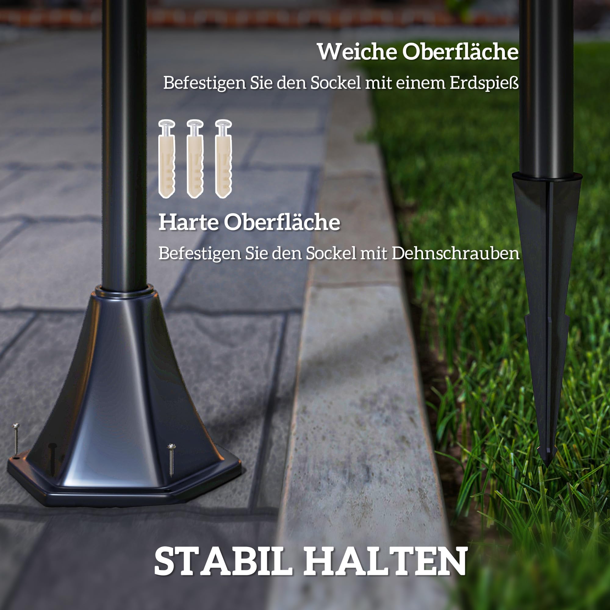 Outsunny LED Solar Gartenlaterne, Gartenlampe aus Kunststoff 120 cm hoch Stehleuchte IP44, Gartenlampe mit 30 Lumen Lichtsensor Solarlampe mit Erdspieß, Windlicht für Garten Balkon Schwarz