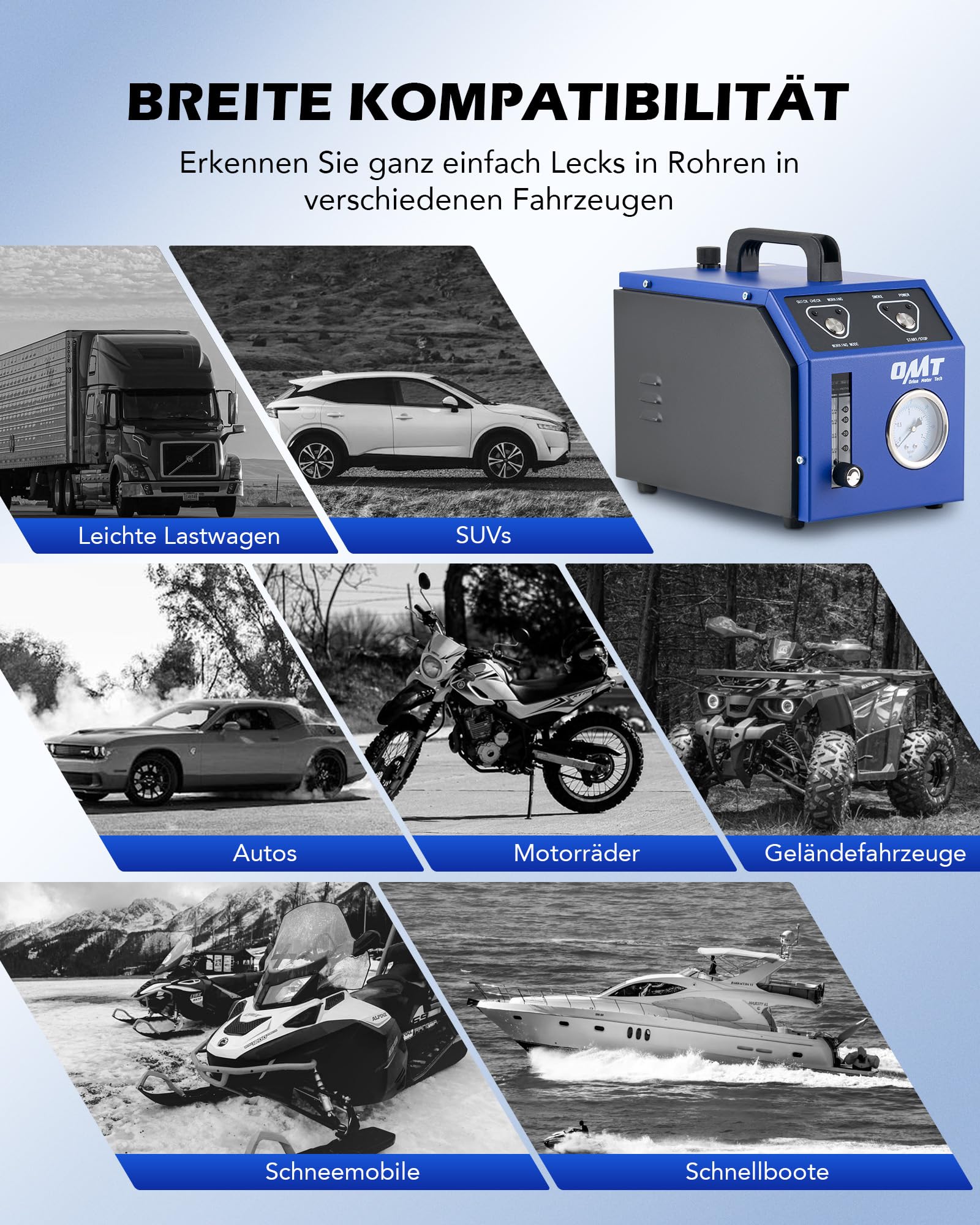Orion Motor Tech EVAP Nebelmaschine KFZ Rauchmaschine Lecksuchgerät 12V Rauch Lecksucher Dual-Modi mit Druckanzeige & Durchflussmesser-Anzeige für Autos Motorräder Schneemobile ATV Lastwagen Boote