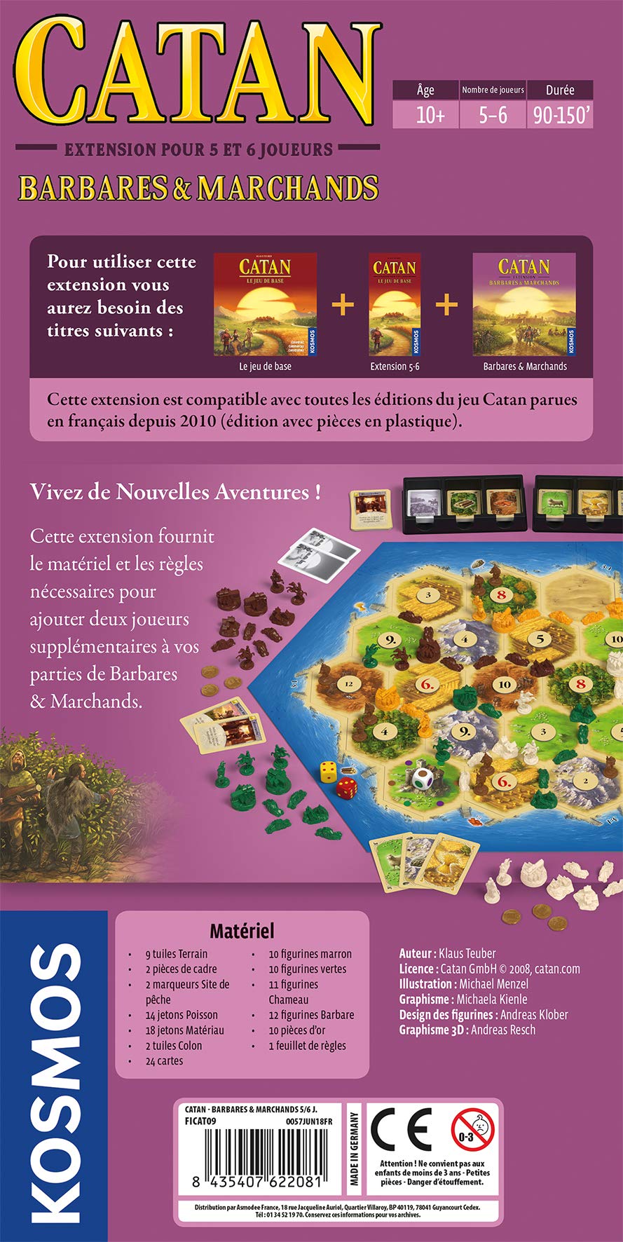 Kosmos | Catan - Extension : Barbares et Marchands 5/6 joueurs | Jeu de société | Jeu de stratégie | A partir de 10 ans | 5 à 6 joueurs | 90 min
