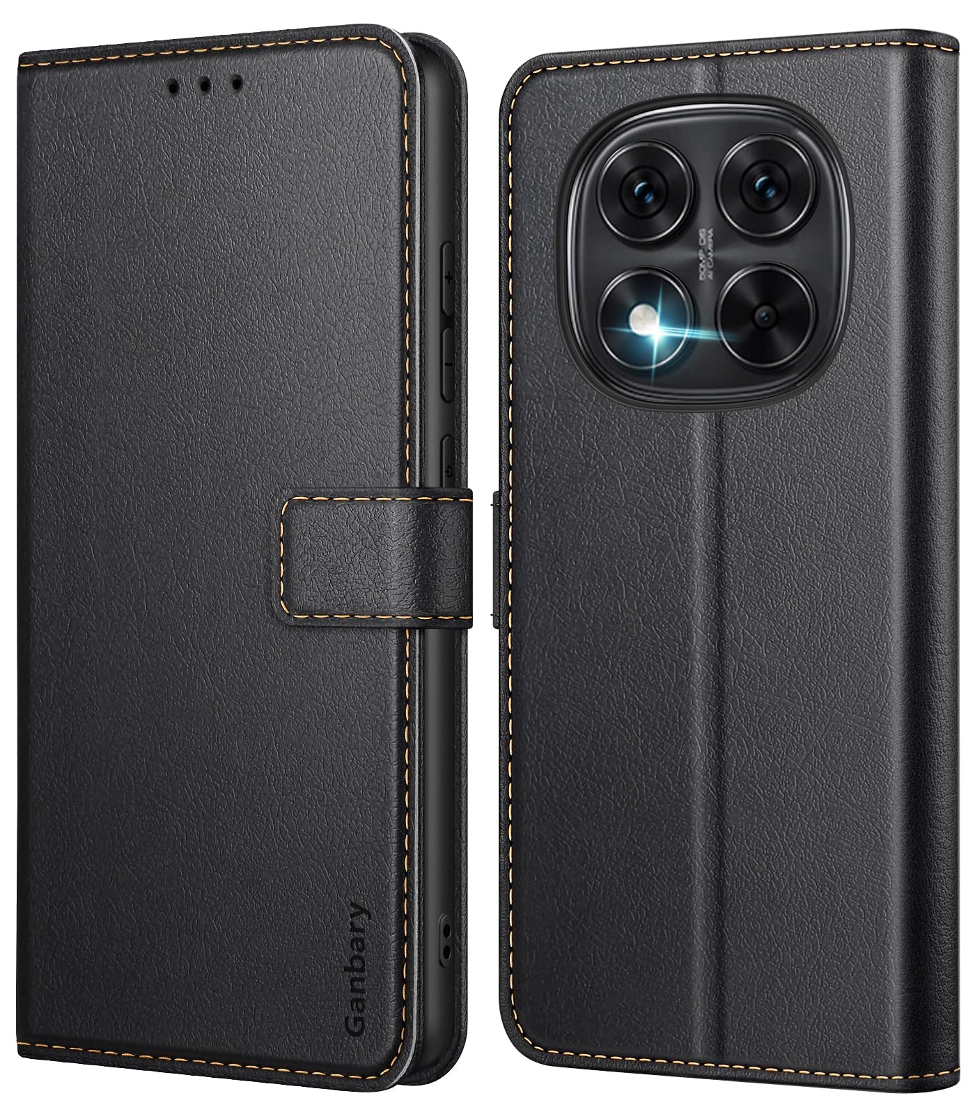 Ganbary Etui kompatybilne z Xiaomi Redmi Note 14 Pro 5G (nie dla 4G), wysokiej jakości etui z klapką ze skóry PU [pełna ochrona] [przegródki na karty] [podpórka], czarne