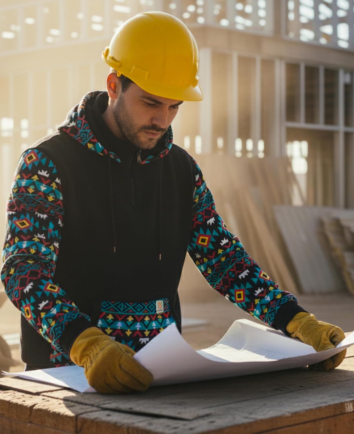 BOCOMAL FR Hoodies Bohemian Printed 1/4 Zipper Pullover 10.5oz Cotton Fleece Fire Resistant Hooded Sweatshirts - Image 2