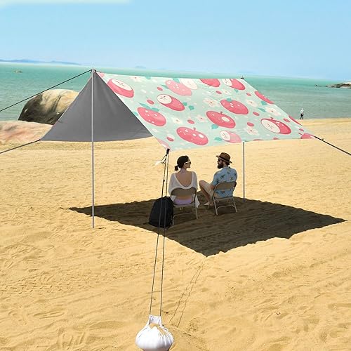 Miniatura 7 de Light Pink Apples Foldable Beach Tent UPF50 Water-Resistant Sun Shelter with Sturdy Poles, Sandbags and Shovel for Backyard and Camping
