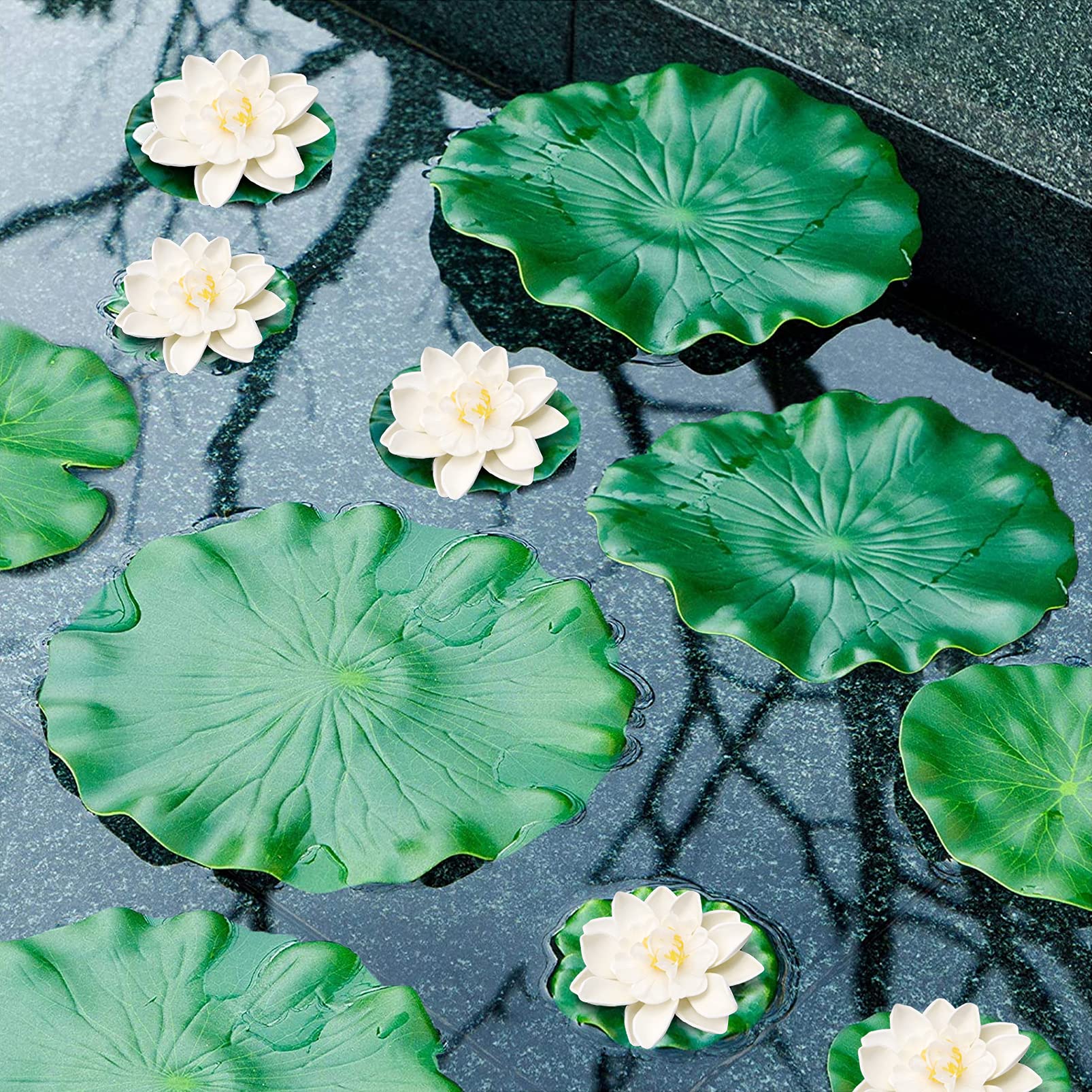5PCS Nénuphars flottants,Nénuphar Artificiel,Fleur De Mousse De Lotus Décorations flottantes,Nénuphar artificiel pour aquarium,Nénuphars flottants en mousse,pour Décorations flottantes (Blanc)