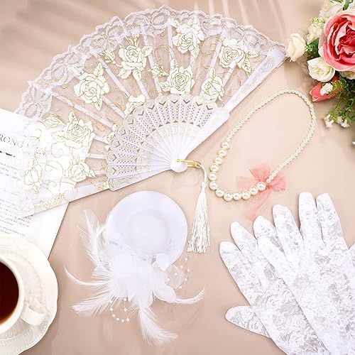 Miniatura 6 de Sintege 4 piezas de suministros de fiesta de té para niñas, guantes de fiesta de té, sombreros para niñas y niños, collar de fiesta de té para