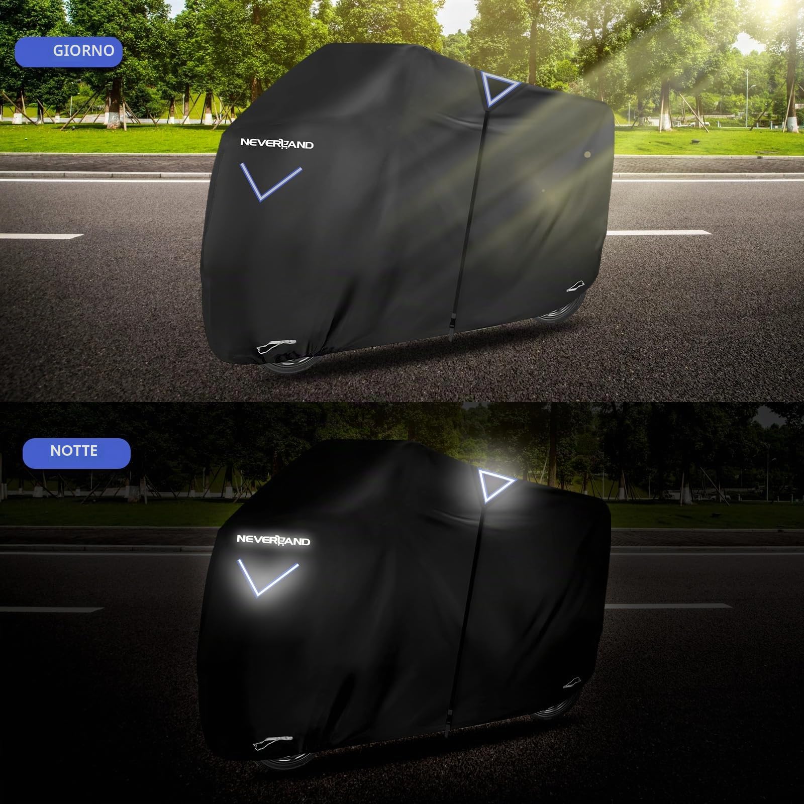 NEVERLAND Telo Coprimoto, Telo Moto per Esterno Interno impermeabile 295x110x140cm Tessuto Oxford 300D Copertura Moto Universale per Scooter Motorino Motocicletta XXXL