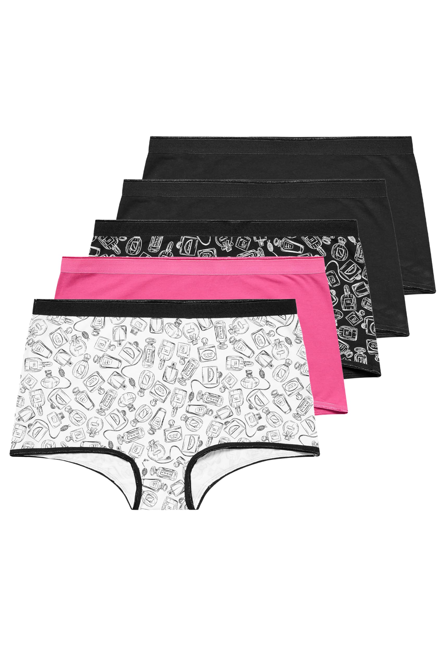 Yours Curve Black Cotton Perfume Bottle Print Short Briefs Size 26-28