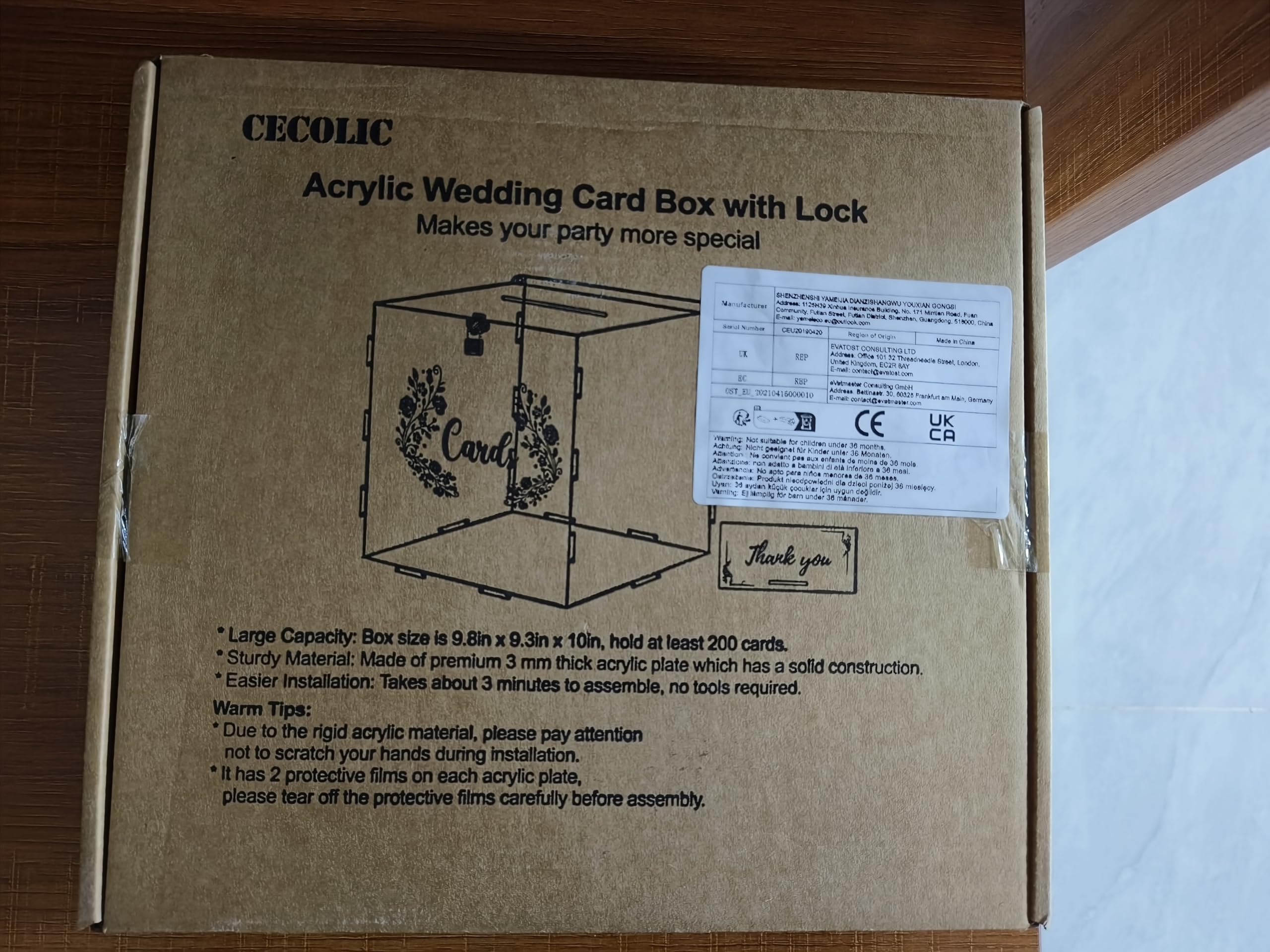 Caja Acrílica para Tarjetas de Boda Con Cerradura - Grande y Transparente Con Letrero - Para Regalo, Recepción, Aniversario y Fiesta de Cumpleaños