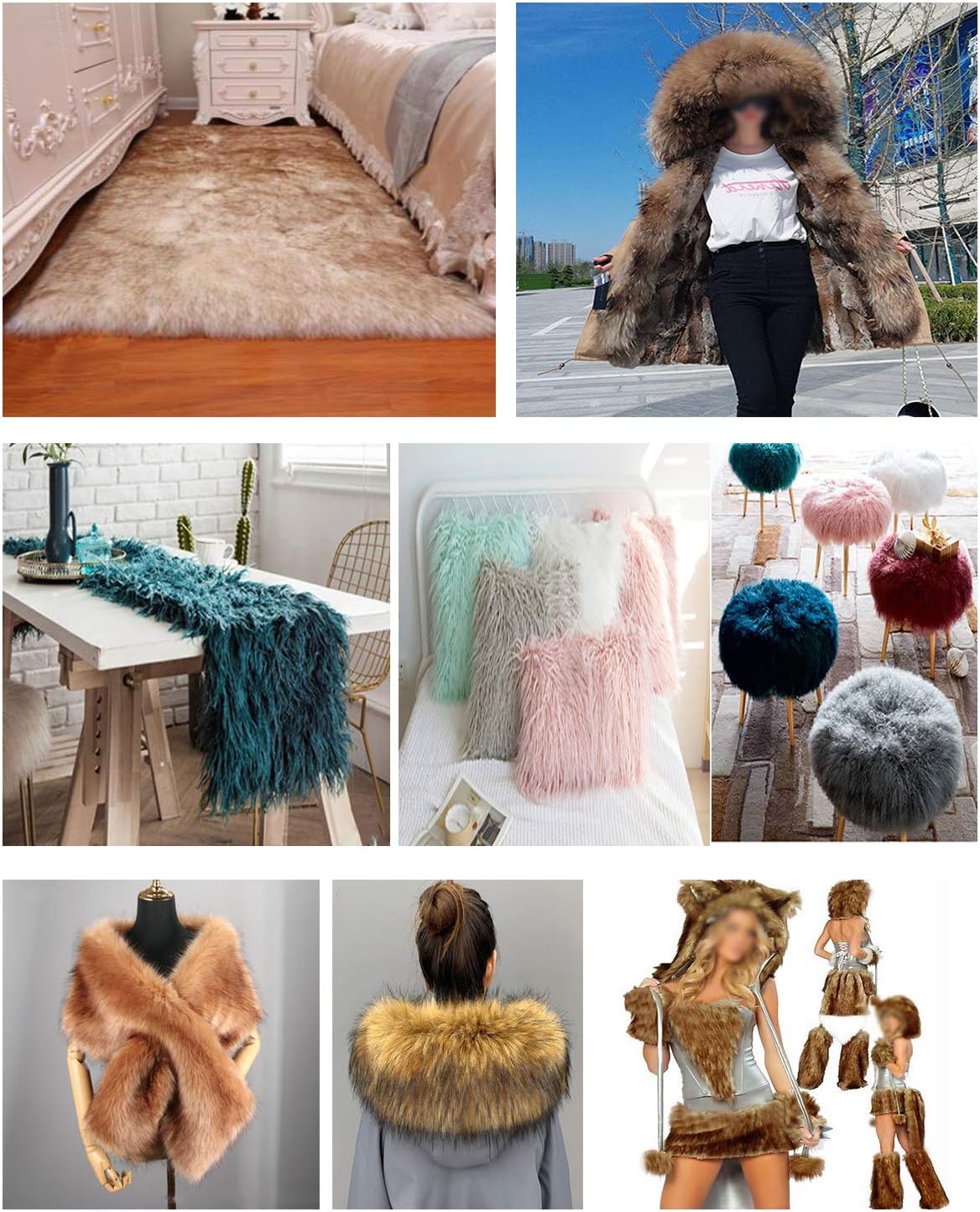 Faux Fur Fabric Long Pile 12cm Blue Fake Fur Fabric 50x170cm for DIY Craft Supply Photo Prop Backdrop Costumes Rugs Fursuit(25 Baby Blue)