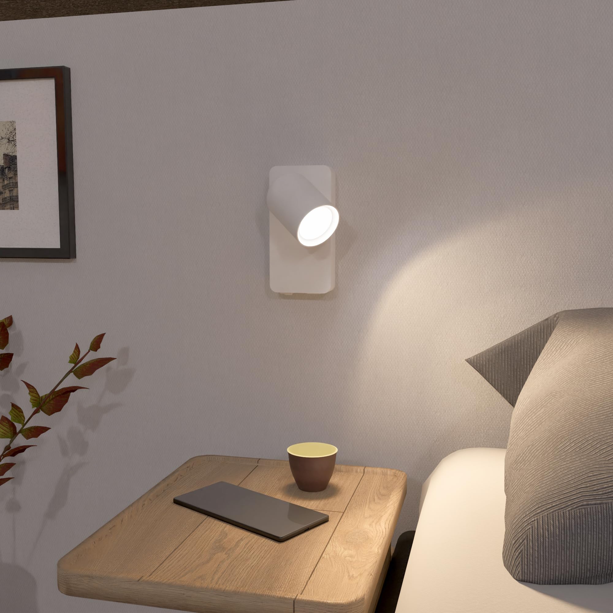 SSC-LUXon NERU Design Nachttischlampe 2 Stück weiß - Wandlampe innen inkl. USB, Schalter & LED GU10 Lampe dimmbar ohne Dimmer