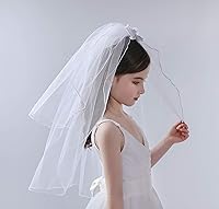 Vista 4 de Glamulice Velo de primera comunión para niña de flores, velo de mantilla, de tul blanco, para boda, bautismo, comunión, tocado