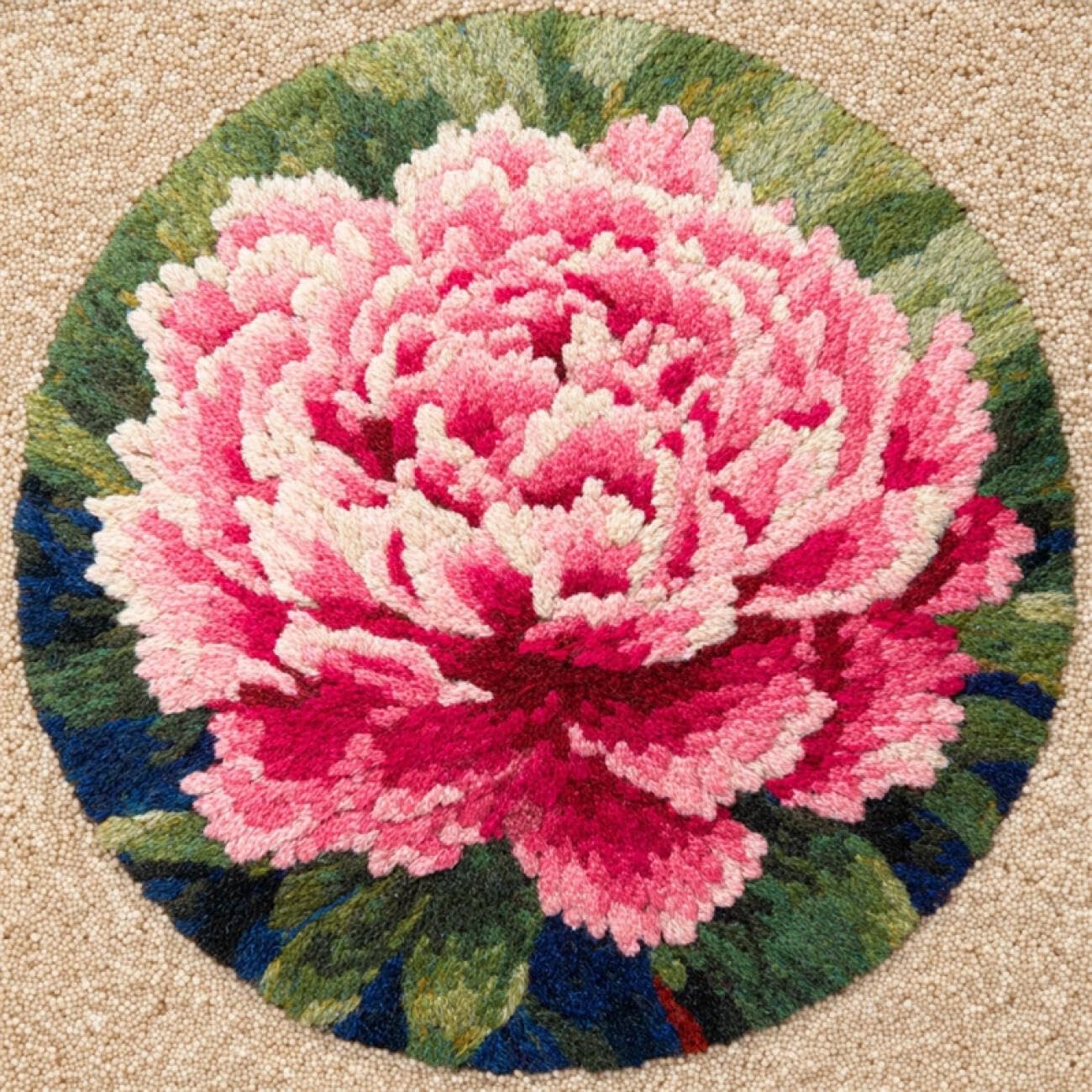 Kitquiver Latch Hook Kit Rug Pink Peony 50x50cm