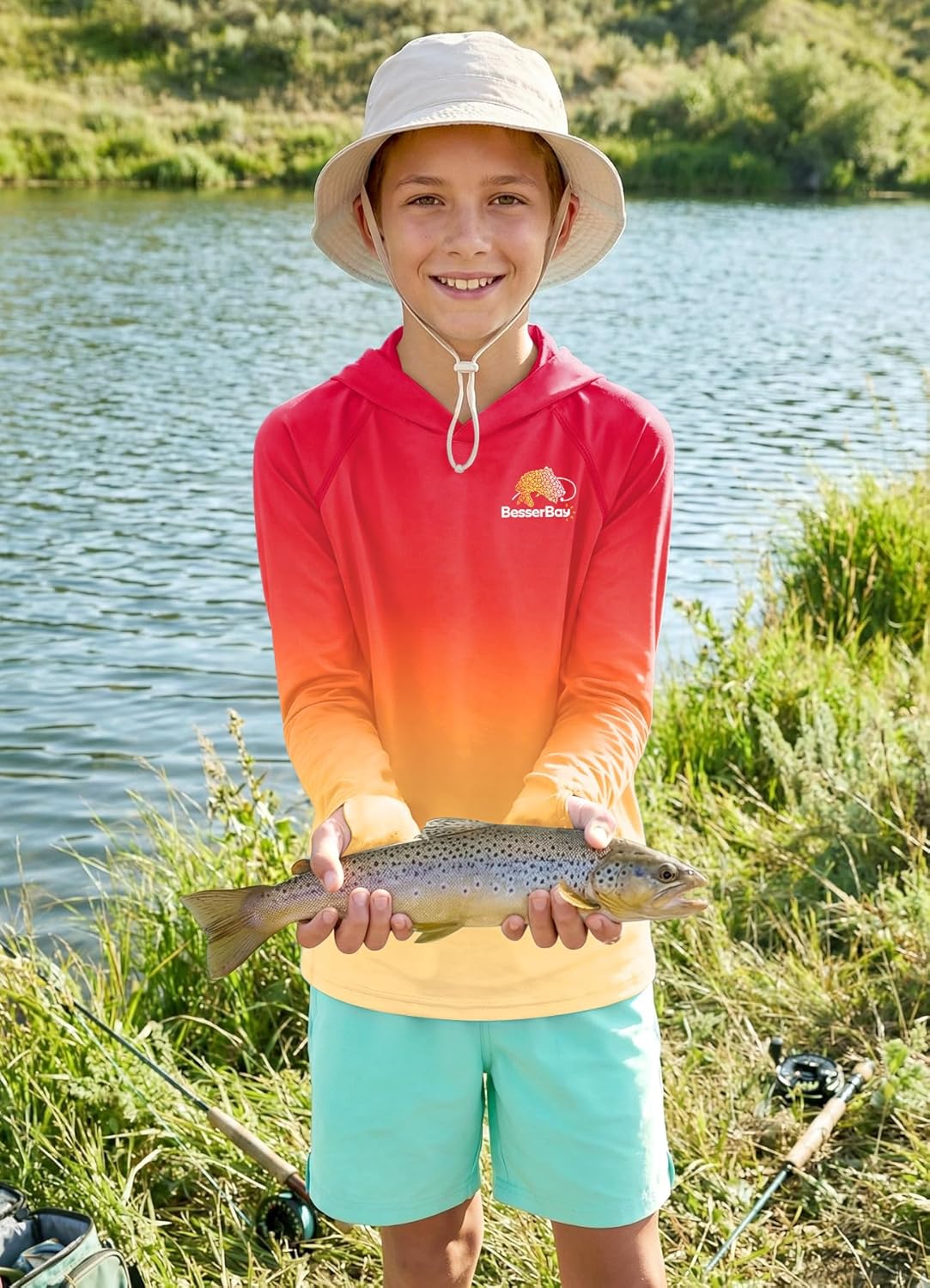 BesserBay Boys Fishing Shirt UPF 50+ Hooded Rash Guard 5-14 Years