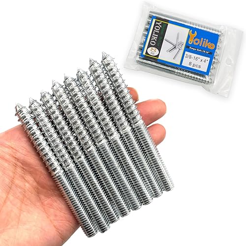 Miniatura 268 de Paquete de 8 pernos de suspensión de 5/16-18 x 4 pulgadas, pernos de doble cabeza de 5/16-18 pulgadas, tornillos de clavija de madera 5/16