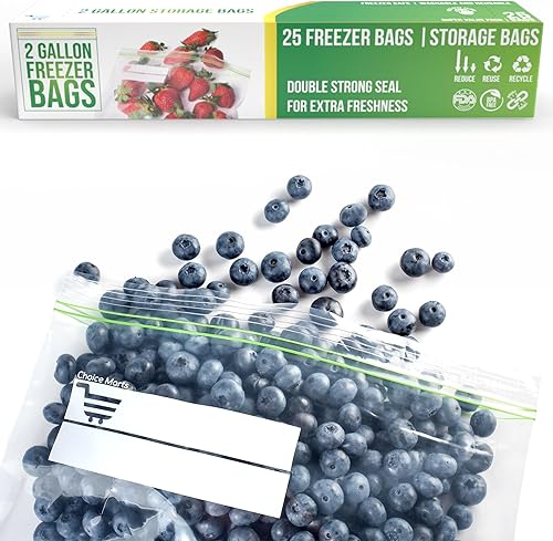 Bolsas para congelador de 2 galones, 25 unidades, resellables, doble cremallera, a prueba de fugas, más de 3 mil de grosor, bolsas de congelador de
